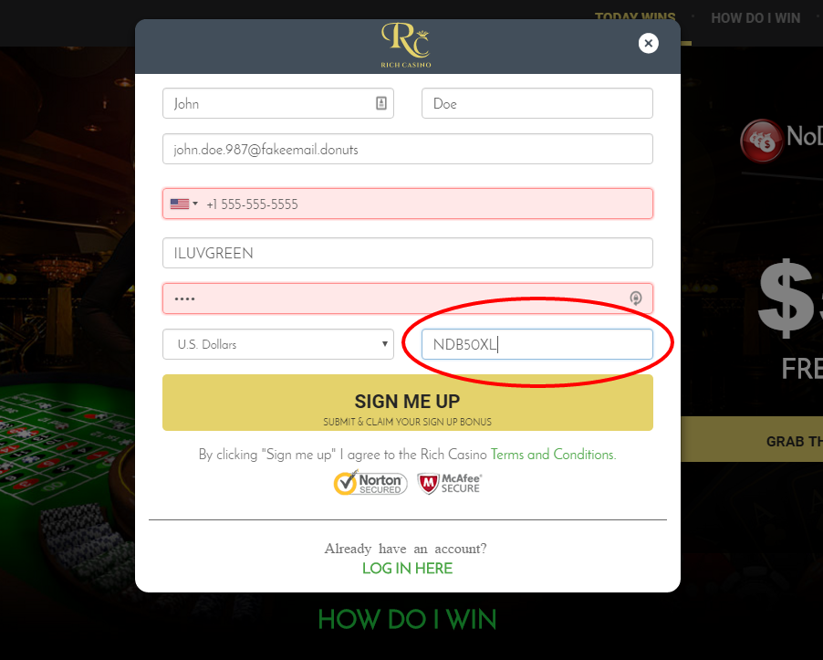 Rich Casino Bonus Code